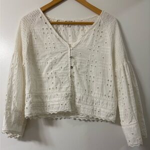 Allison New York, Medium, White Eyelet Button-Up Top